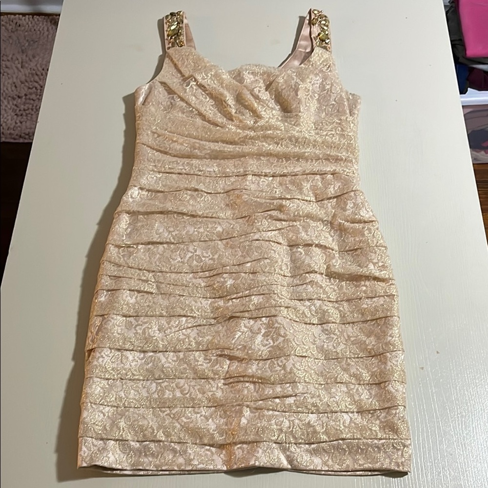 Express Gold Lace Sleeveless Mini Dress- Size 4